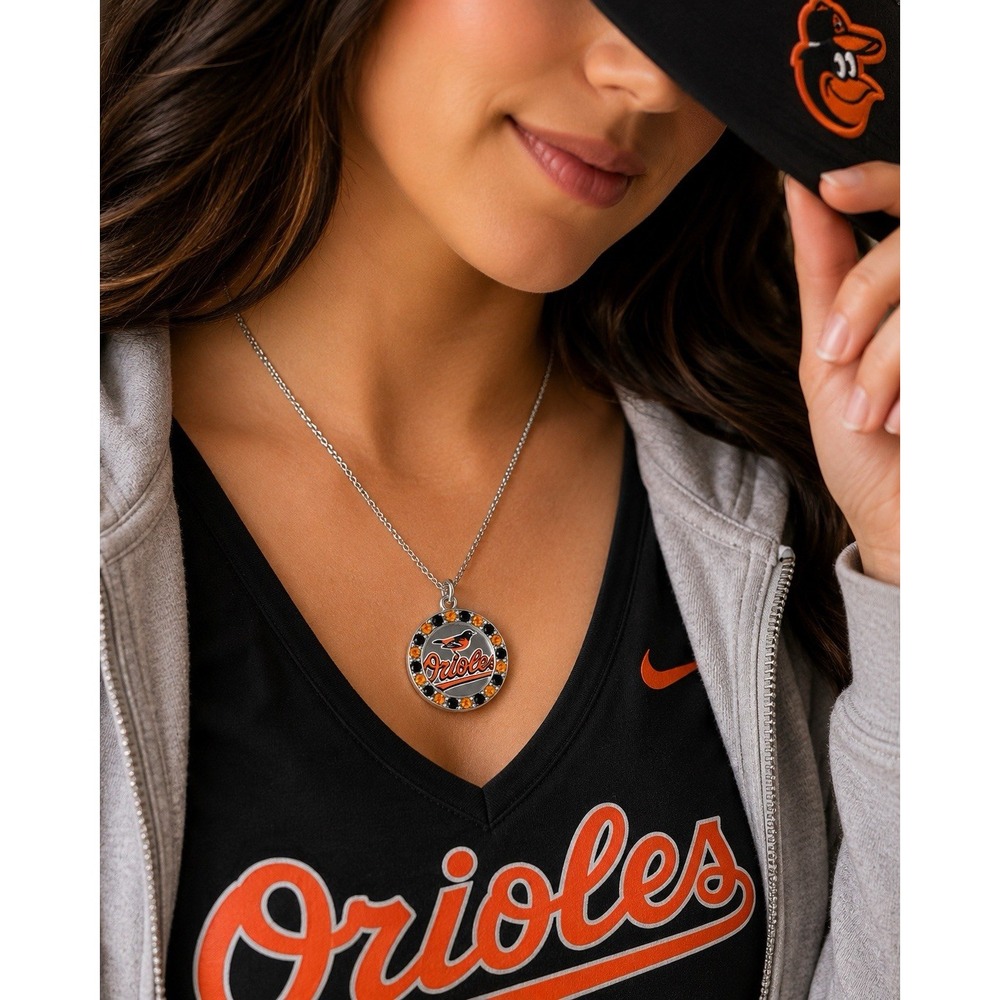 MLB Baltimore Orioles Rhinestone Pendant Necklace NOS Gift Idea Fan Wear